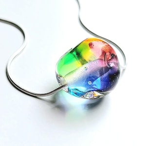 Colourful Glass Pendant, Contemporary Murano Glass Pendant, Minimal Glass Necklace, Rainbow Necklace