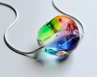 Colourful Glass Pendant, Contemporary Murano Glass Pendant, Minimal Glass Necklace, Rainbow Necklace