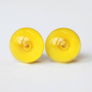 Yellow bubble stud earrings, stud earrings, glass jewellery, yellow earrings, lampwork glass earrings, colourful jewelry image 1