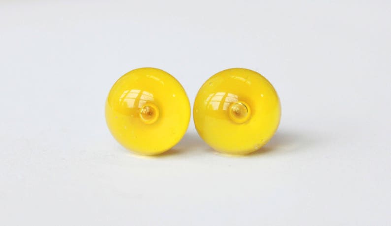 Yellow bubble stud earrings, stud earrings, glass jewellery, yellow earrings, lampwork glass earrings, colourful jewelry image 1