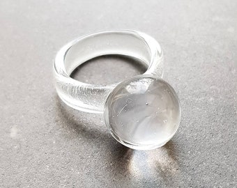 Glass ring, contemporary glass ring, crystal ball ring, minimal glass ring, Murano glass jewellery, statement modern ring, glass band ring.