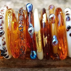 Amber Lampwork Glass Disc Beads | Handmade Artisan Murano Glass Discs for jewelry making