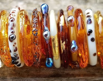 Amber Lampwork Glass Disc Beads | Handmade Artisan Murano Glass Discs for jewelry making