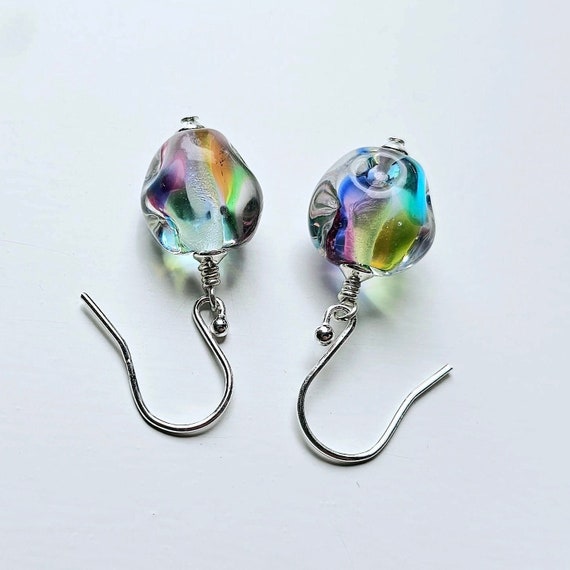 Boucles D'oreilles Perles Verre Murano - Galets Ovales Verts - Plaqué Or - Neuf Sans Emballage