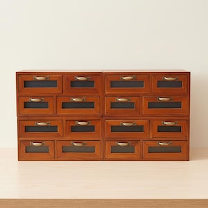 16 Drawer Wooden Desktop Organizer, Stackable Craft Storage Cabinet, Vintage Office Desk Storage