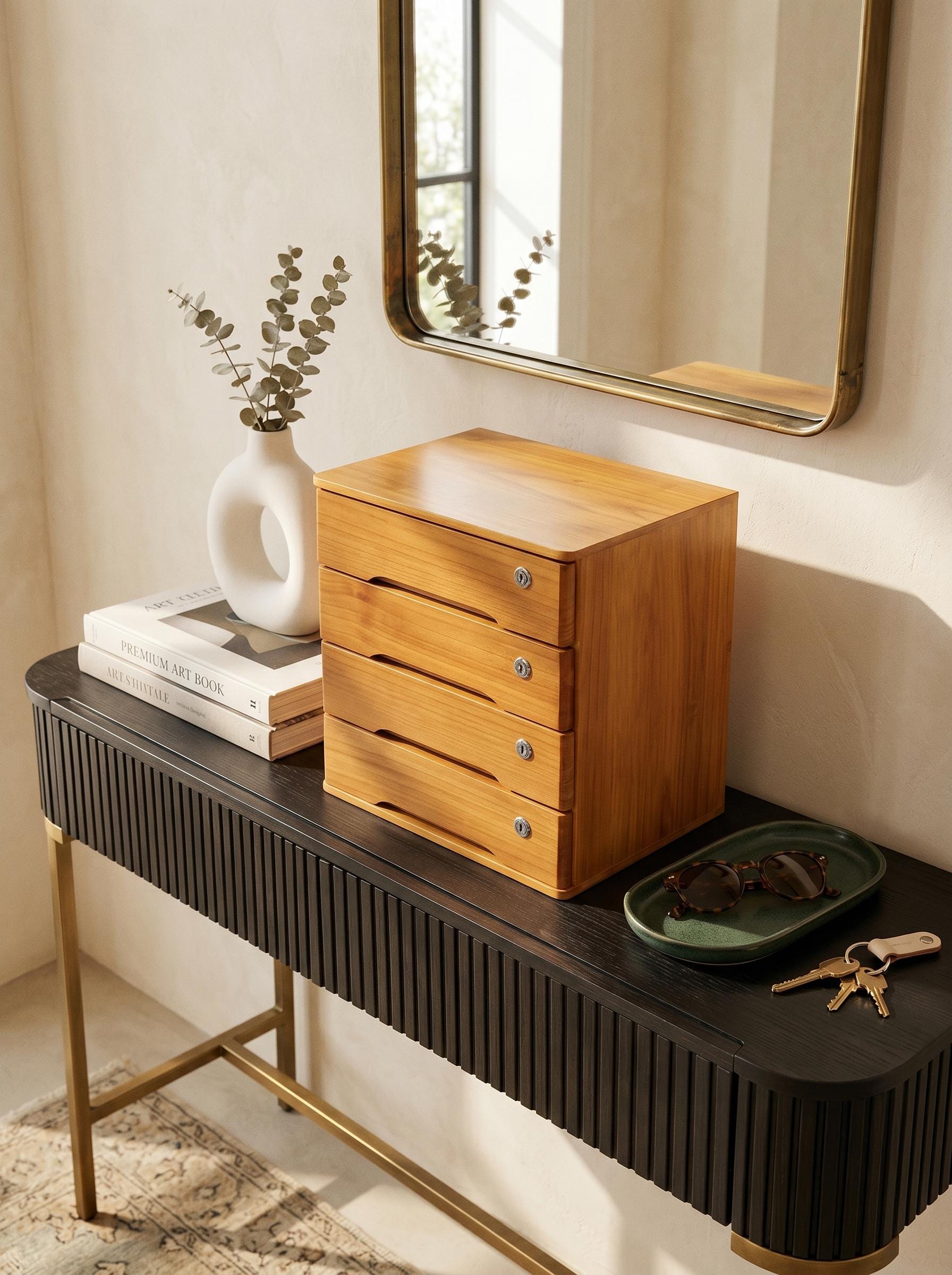 Wooden Desk Organizer With Lock, 4 Drawer Secure Storage Cabinet - Etsy