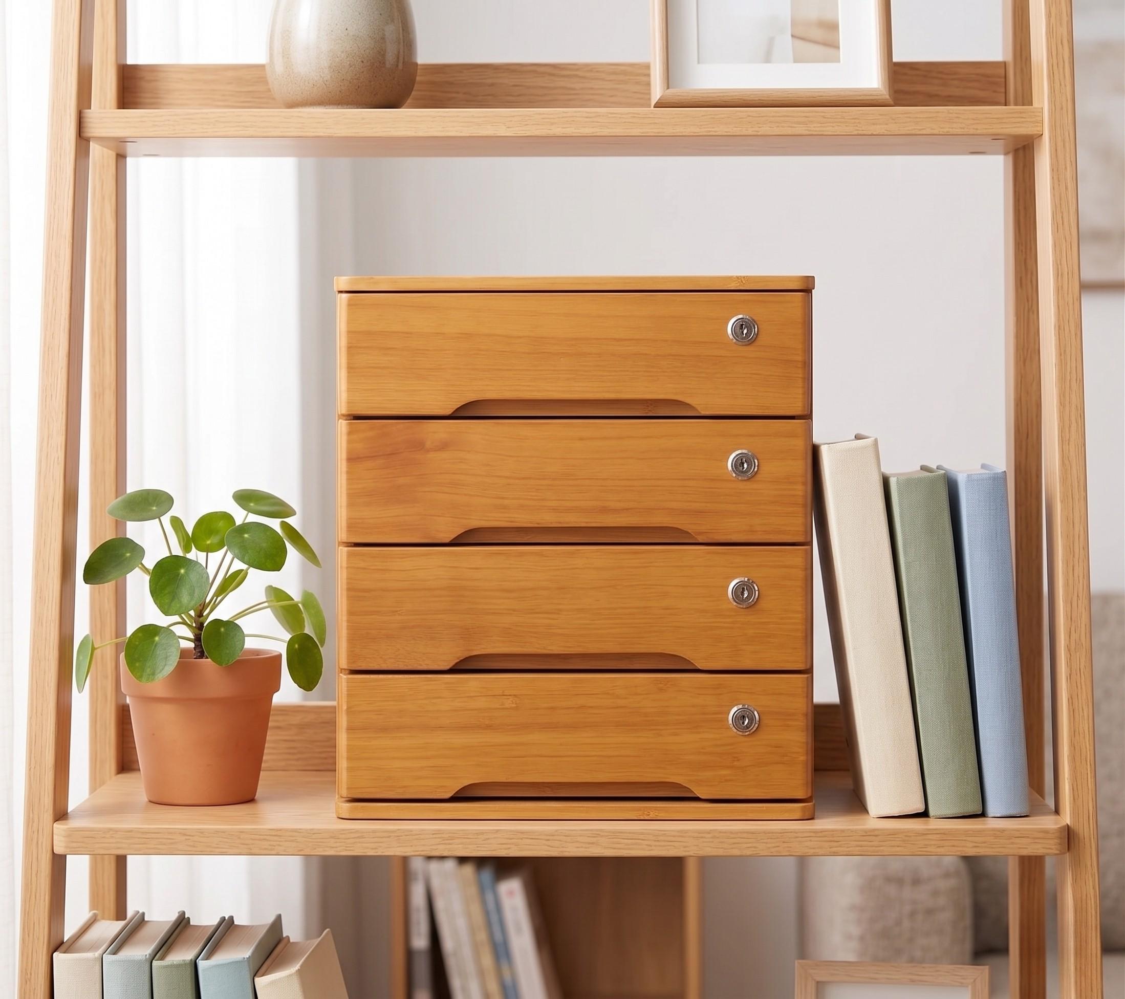Wooden Desk Organizer With Lock, 4 Drawer Secure Storage Cabinet - Etsy