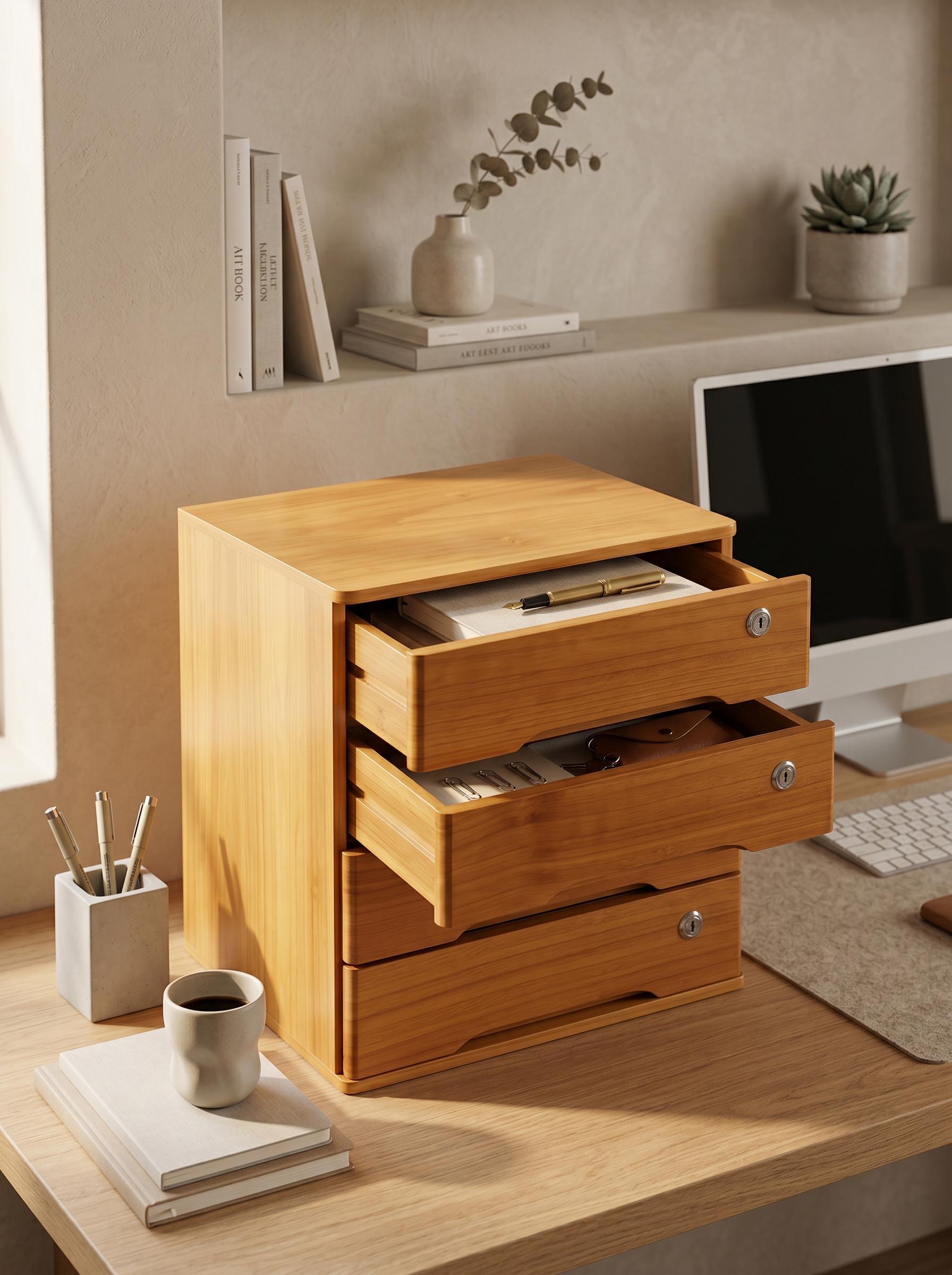 Wooden Desk Organizer With Lock, 4 Drawer Secure Storage Cabinet - Etsy