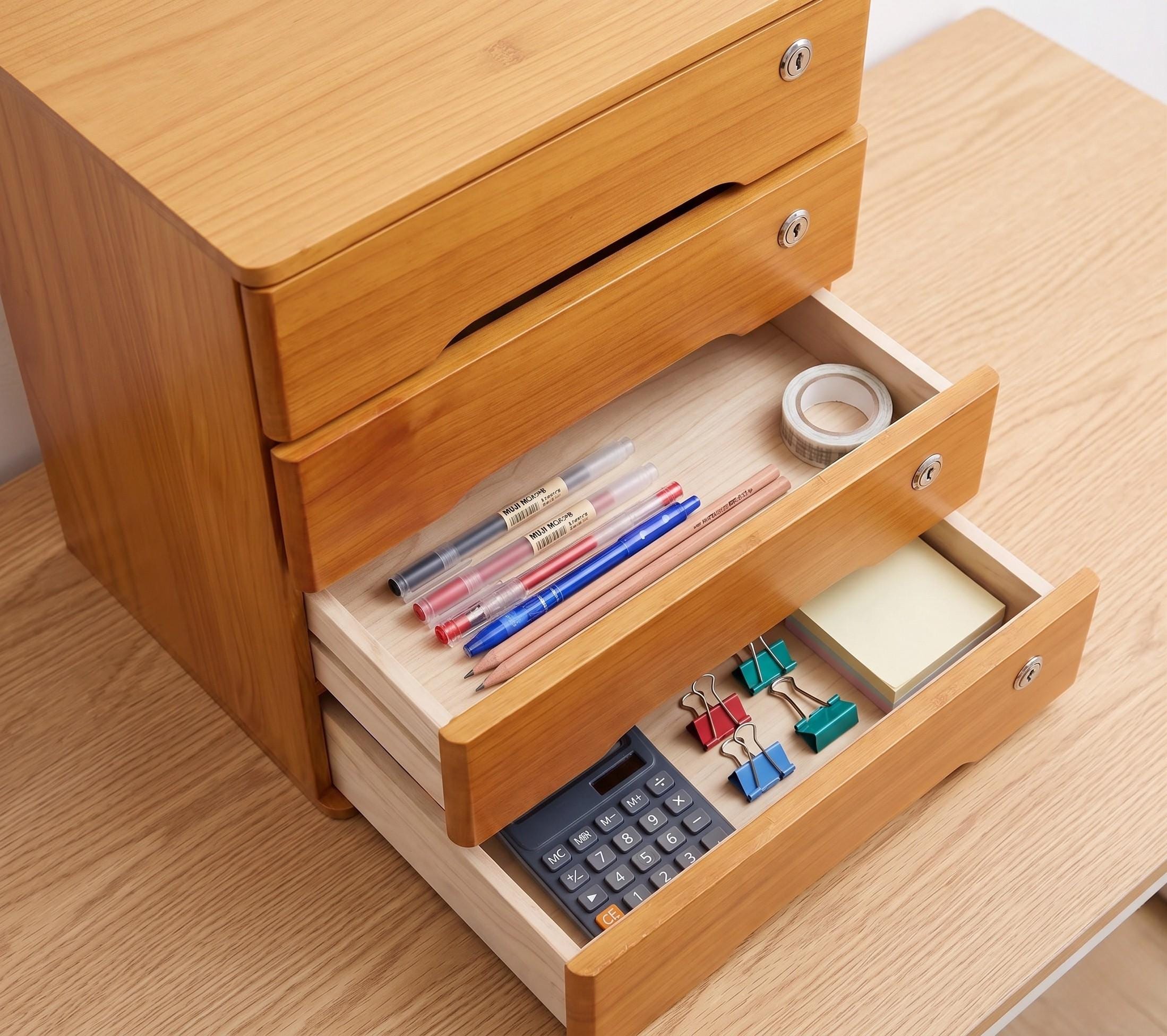Wooden Desk Organizer With Lock, 4 Drawer Secure Storage Cabinet - Etsy