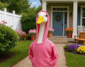 Porch Goose Outfit, Porch Goose Pink Hoodie Costume, Porch Goose Pink Hoodie Costume, Ghostly Patio Decorations, Holiday Patio Decorations