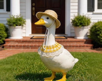 Verandagåsoutfit, vår/sommar pastoral stil verandagåsoutfit, stråhatt rutig krage uteplatsdekoration, stråhatt + rutig krage