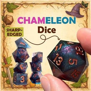 Set di dadi camaleonte per D&D / Dadi in resina con bordi affilati e cambio di colore per giochi di ruolo