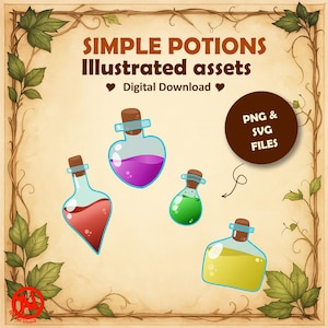 D&D 5e Simple Potions | PNG and SVG files | Hand Drawn illustration