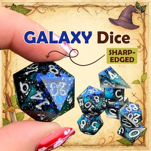 Juego de dados Galaxy para DnD / Dados de resina para juegos de rol hechos a mano con bordes afilados / Espacio de la Nebulosa Azul