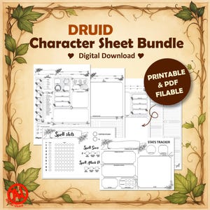 Zestaw kart postaci druida z D&D 5e | Pobieranie cyfrowe | Wypełniany plik PDF