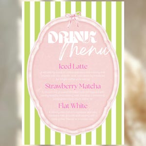 Pink Green Drink Menu Template | Café Printable | Coffee Shop (5x7")