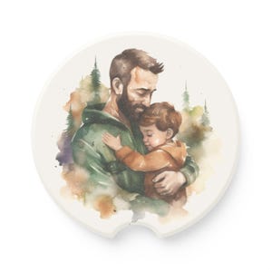 Car Coaster Featuring Dad and Child, Cartoon Style Cup Holder, Dad Gift, Unique Car Accessory, Father's Day Gift,  Father Son