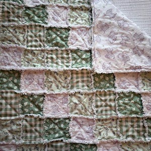 Handmade Rag Quilt – Elephant Flannel Blanket – Soft Cotton Patchwork – Gender Neutral Baby Gift – Nursery Bedding – Cozy Baby Blanket