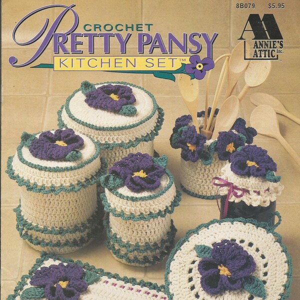 Vtg Crochet Pattern for Kitchen Set   Pretty Pansy by Annie's Attic