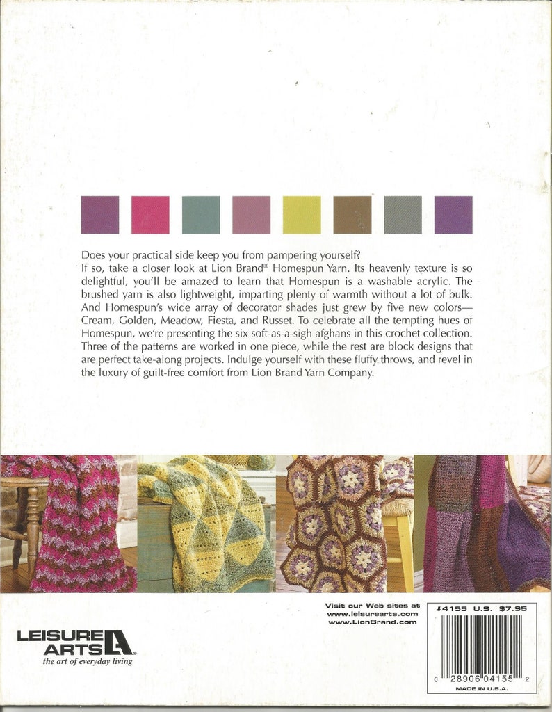 Crochet Pattern Book HOMESPUN AFGHANS 6 Designs Lion Brand