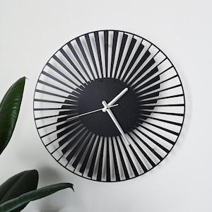 Large Metal Wall Clock, Optical Illusion Clock, Black Silent Timepiece, Modern Sunburst Home Decor, Unique Geometric Wall Art