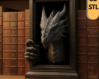 Dragon Book Nook STL, Miniature Library Decor