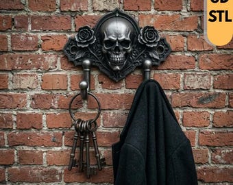 Gothic Skull Wall Hook STL File, Halloween Wall Decor