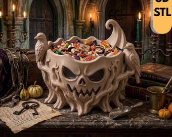 Halloween Skull Candy Bowl STL, Treat Bowl File