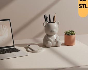 Bear Pencil Holder STL, 3D Print Pen Cup