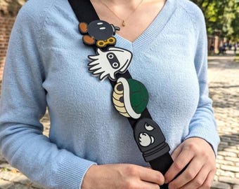 Ciondolo per borsa a tema videogiochi / Accessori per borsa a tracolla a tema calamaro / Decorazione stravagante per borsa a forma di conchiglia