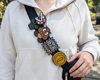 Ciondolo a tema videogiochi / Accessori per tracolla a tema monete / Decorazione per borsa con funghi e piante