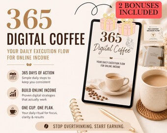Contentplanner voor beginners, 365 Digital Coffee™-methode, dagelijks contentsysteem en actieplan
