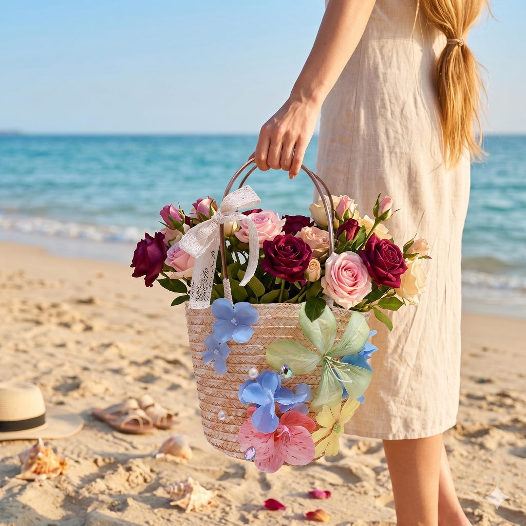 Floral Straw Tote 3D Flower Woven Beach Bag With Pearllace Detail|boho ...