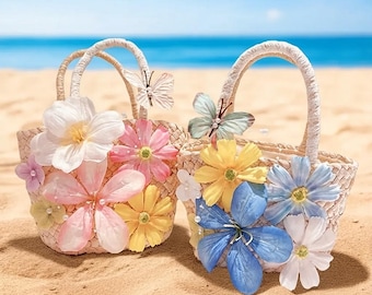 Fairycore Butterfly Straw Bag | Woven Floral Handbag Tote | Boho Summer Basket Purse | Mother's Day Graduation Romantic Gift for Her
