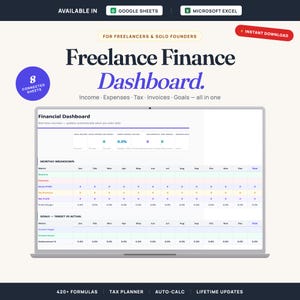 Freelance Finance Dashboard | Google Sheets Income Tracker Tax Planner Invoice Log | Small Business Budget Spreadsheet Template