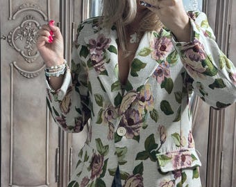 Luksusowa marynarka w kwiaty dla kobiet | Kurtka w stylu włoskim | Marynarka z gobelinu premium | Elegancki element garderoby | Kurtka w butikowym stylu projektanta