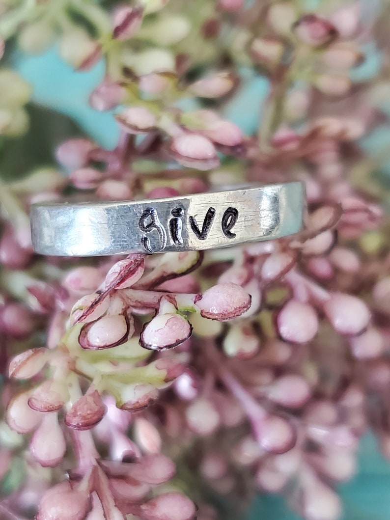 Aunt Teacher Customize Mothers Day Stackable Ring Birthday Friend Gift give Pewter Hand Stamped size 8.25 Mother Wedding