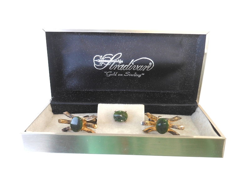 Stradivari Gold on Sterling Jade Cufflink set