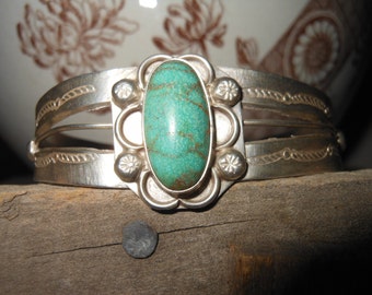 Vintage Handmade Turquoise and Sterling Cuff Bracelet