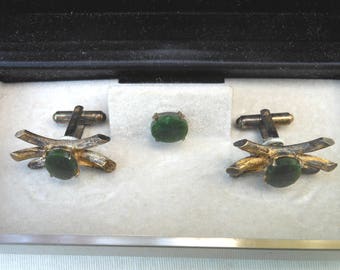 Stradivari Gold on Sterling Jade Cufflink set