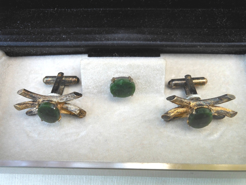Stradivari Gold on Sterling Jade Cufflink set