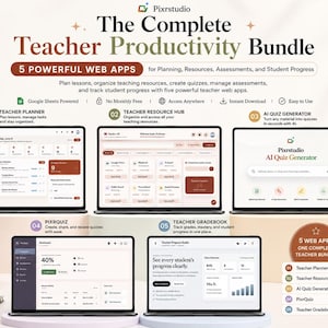 Teacher Planner Bundle | Lesson Planner, Gradebook , Resource Hub, AI Quiz Maker | Google Sheets Web App | Classroom Organization System