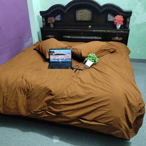 Juego de funda nórdica de algodón color naranja óxido de primera calidad con 2 fundas de almohada / Funda de edredón marrón suave para cama king/queen / Tipo de cierre de cremallera