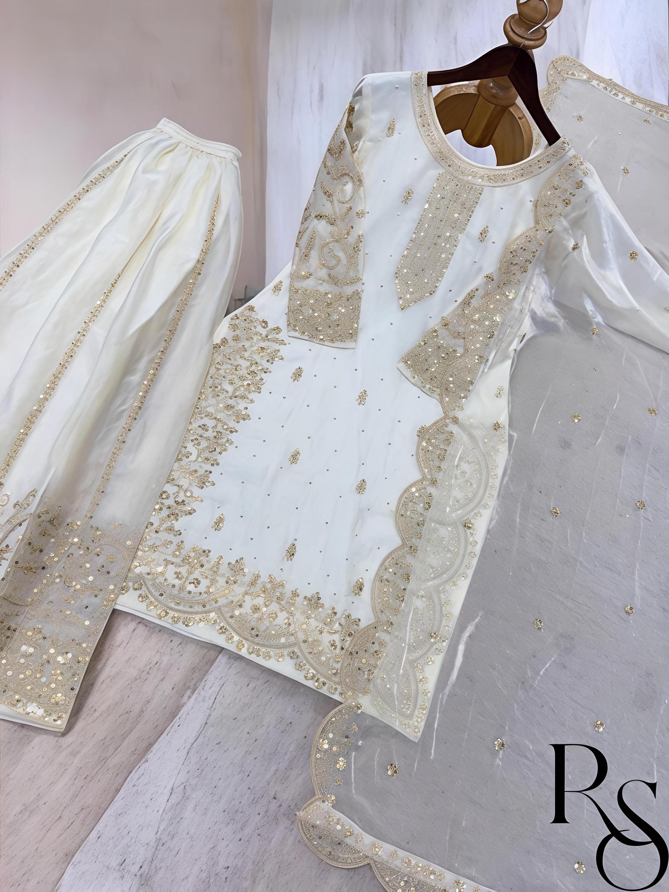 White and Gold Indian Outfit - Etsy UK