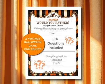 Halloween-Spiel „Würdest du eher …?“ für Erwachsene, Vintage-Partyspiel zum Ausdrucken für Karneval, Halloween-Mädelsabend, Buchclub- und Gruppenspiel