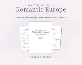 Romantische Europa Lesechallenge, druckbare literarische Reise, Geschenk für Buchliebhaber