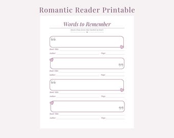 Romantische Buch Zitate Printable | Lese Journal
