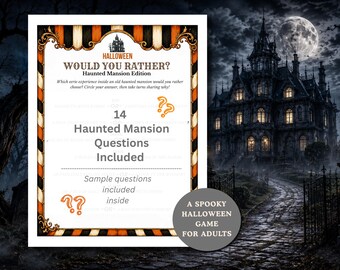 Halloween-Partyspiel: Würdest du eher…?, Aktivität für eine Geisterhaus-Party, druckbares Spiel für Erwachsene, Büroparty, große Gruppen
