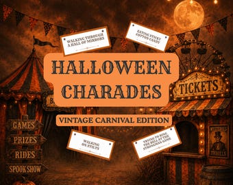 Halloween-Pantomime: Klassisches Karnevalsspiel für Partys, ausdruckbare Pantomime-Karten für Erwachsene, Büropartys, große Gruppen