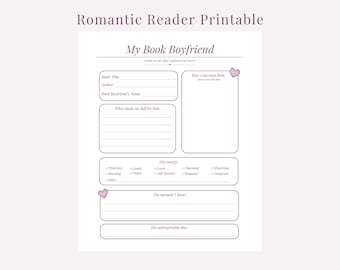 Buch Boyfriend Tracker Druckbar, Lieblings Charakter Journal Seite, Romanze Leser Geschenk